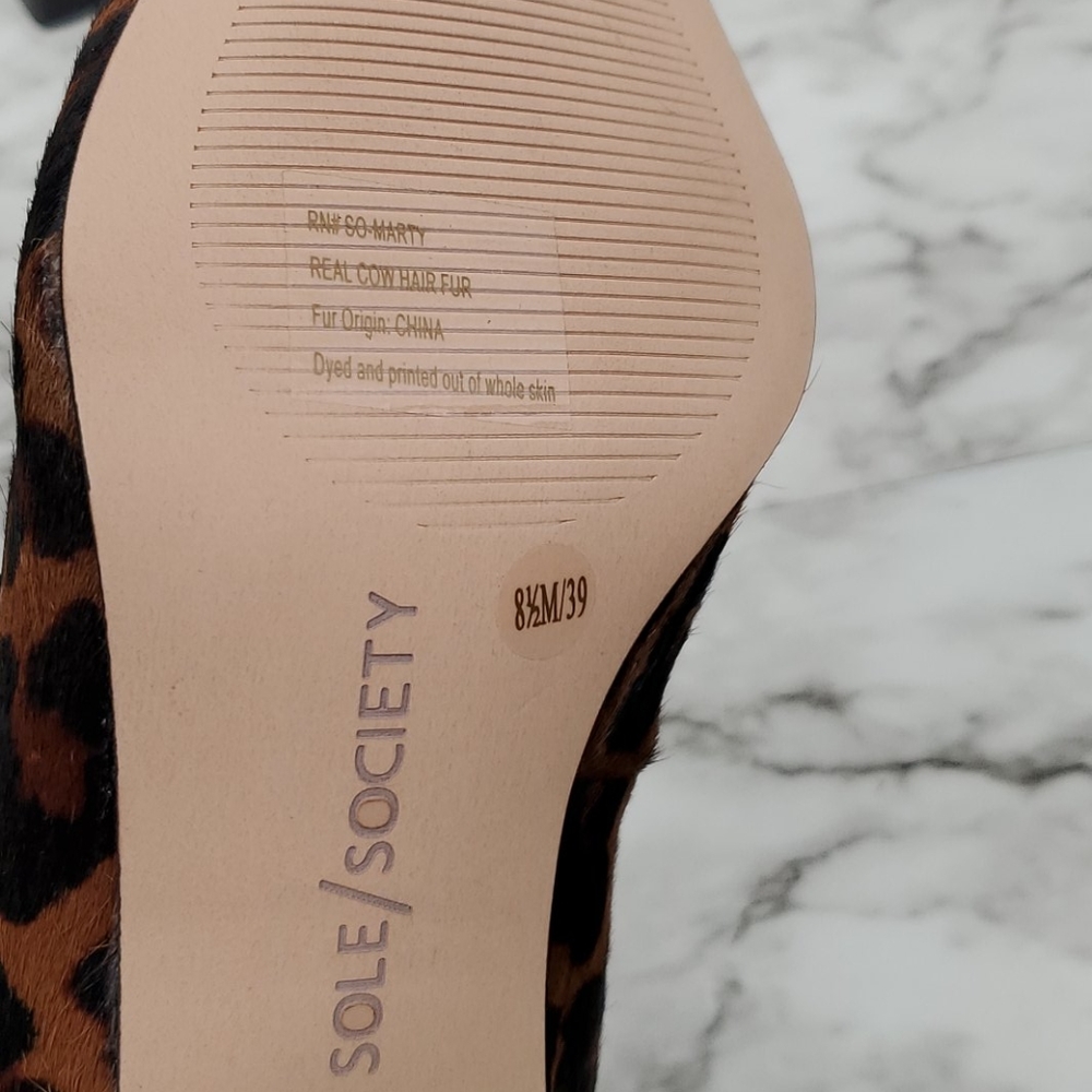 Leopard Print Calf Hair Sole Society Block Heel - Picture 6 of 13